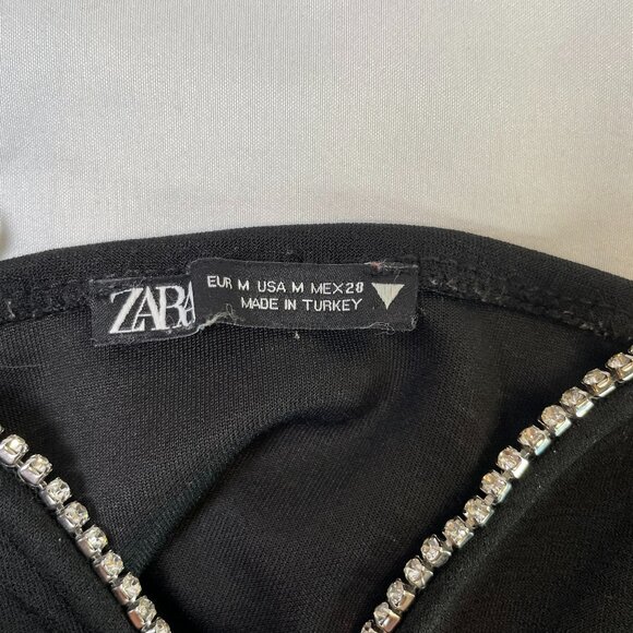 Zara Corset Bustier Size M Black Rhinestone Embellishments Cropped Side Zip - Picture 7 of 7